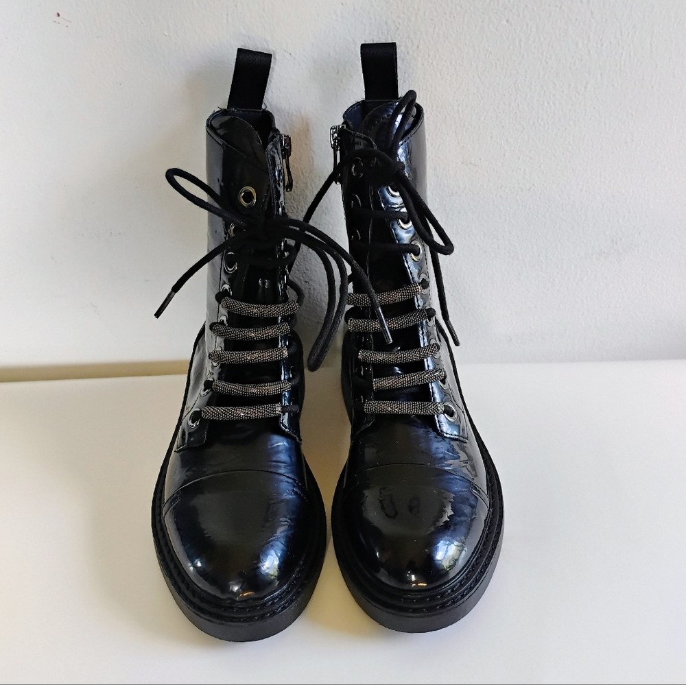 DKNY Shiny Black Combat Boots